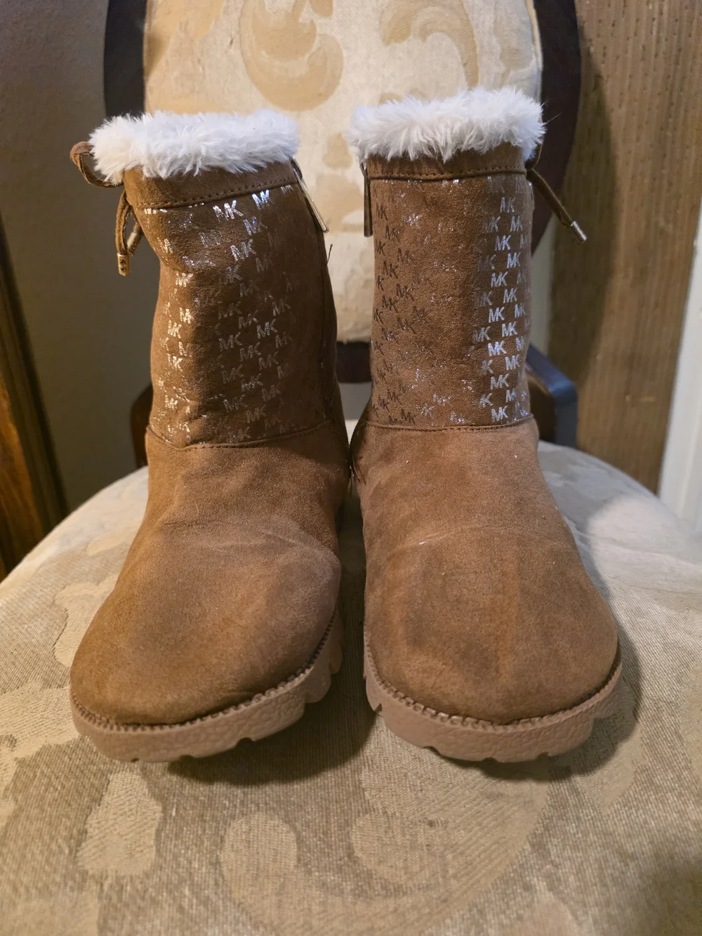 MICHAEL KORS Brown MK Logo Faux Fur Lined Suede Boots